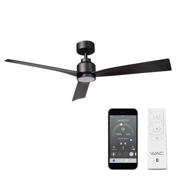 WAC Clean 52" Matte Black Dimmable LED Smart Ceiling Fan with Remote Control
