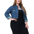 thumbnail image 4 of Unique Bargains Women's Plus Washed Ripped Cropped Frayed Casual Denim Outerwear Jacket 2X Dark Blue, 4 of 6
