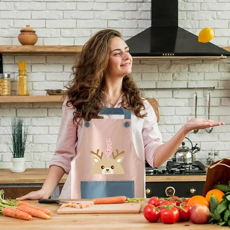 

Hwuxmo Apron Kitchen Household Cooking Waterproofing Oil Models New Men And Women Couples Adjustable Chef Apron with Pockets Pink