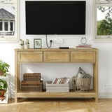 Boho Rattan Console Table - Natural Wood Entryway