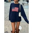 thumbnail image 3 of Women Vintage Loose Casual Sweater Long Sleeve Crew Neck USA Flag Print Knit Pullover Knitwear Fall Streetwear, 3 of 7