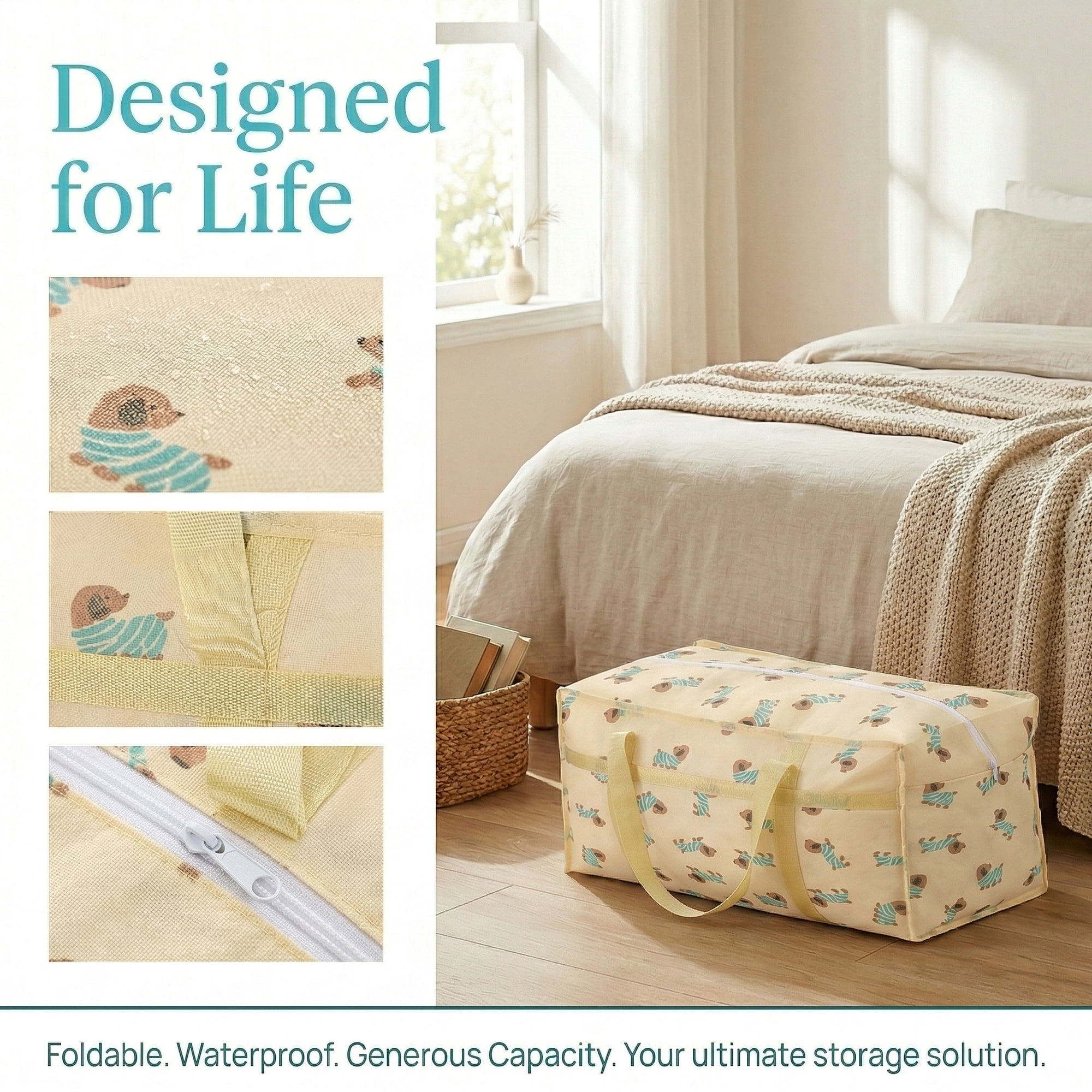 Unique Bargains Floral Clothes Storage Bags for Organizing Clothing Beige 31.5"x19.7"x9.8"