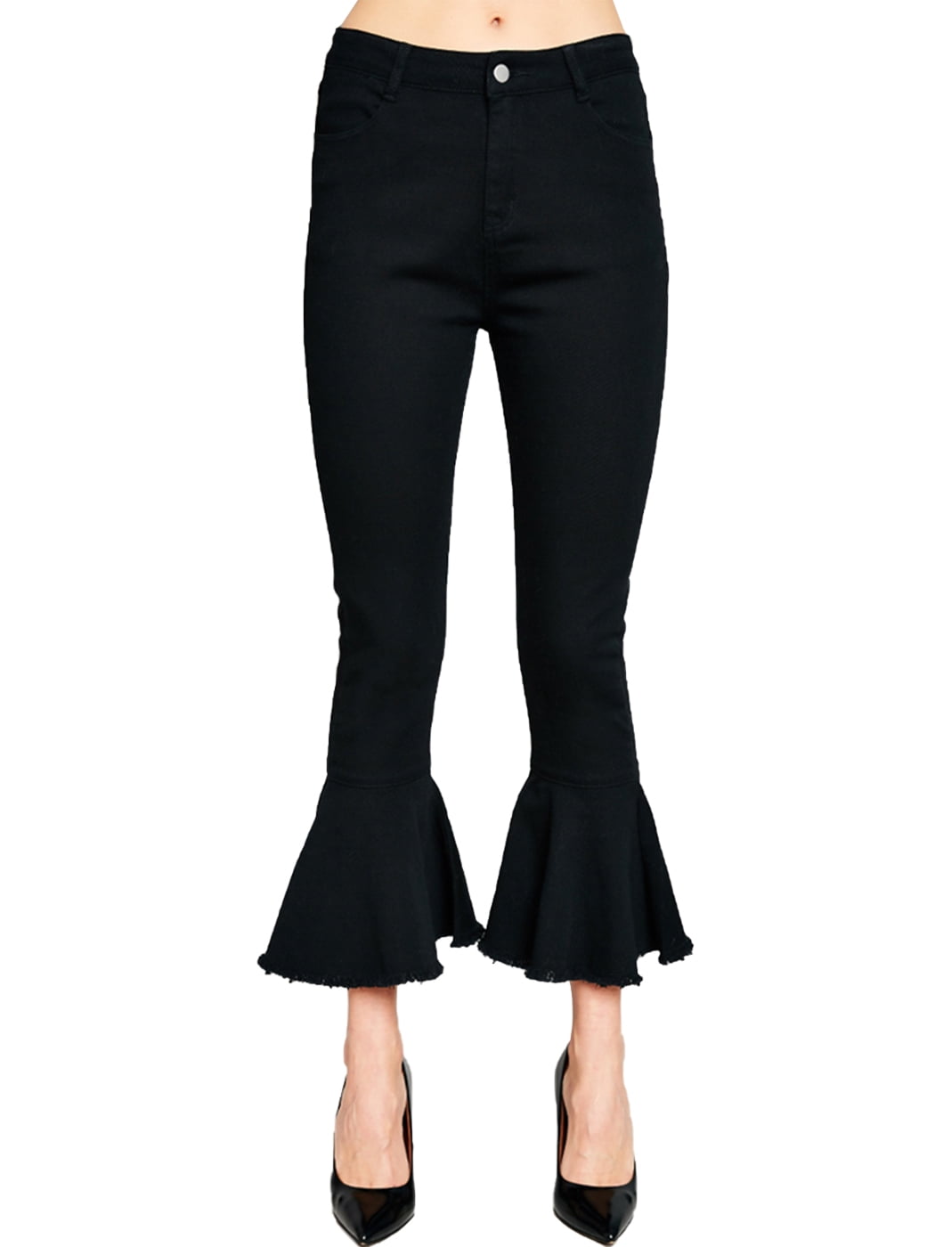 jeans with ruffle hem