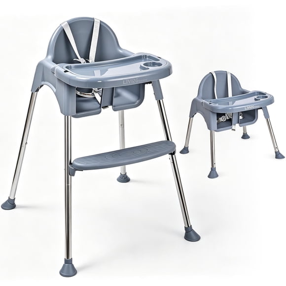 2-in-1 Convertible Baby High Chair, Toddler Chair Child's Dining Chair with Adjustable Dual Tray and &Non-Slip Foodpad, 5-Point Safety Belt