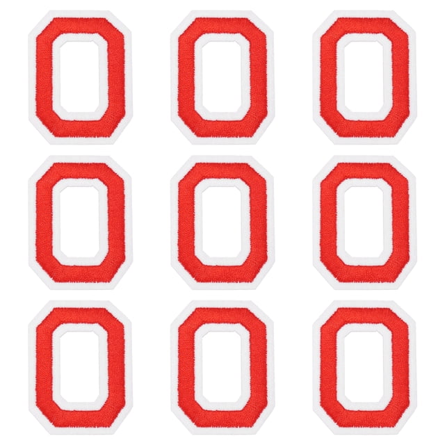 Parches de letras planchados Uxcell, 9 piezas de 2"/5cm letra O parches bordados para coser en ropa, vestidos, calcetines, jeans, gorras, accesorios de bricolaje (Rojo)
