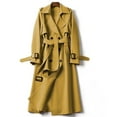 thumbnail image 2 of YDFCWXW Women's Winter Double Breasted Long Trench Coat Belted Notch Lapel Overcoat Windproof Classic Outerwear (Yellow, M), 2 of 4