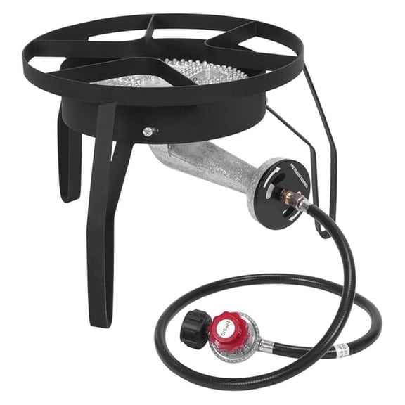 Propane Burners for Outdoor Cooking, 200,000 BTU/hr, Heavy Duty Single Burner Propane Stove with 0-20 PSI Adjustable Regulator and 4ft Hose, Turkey Fryer Burner for Home Brewing, Round