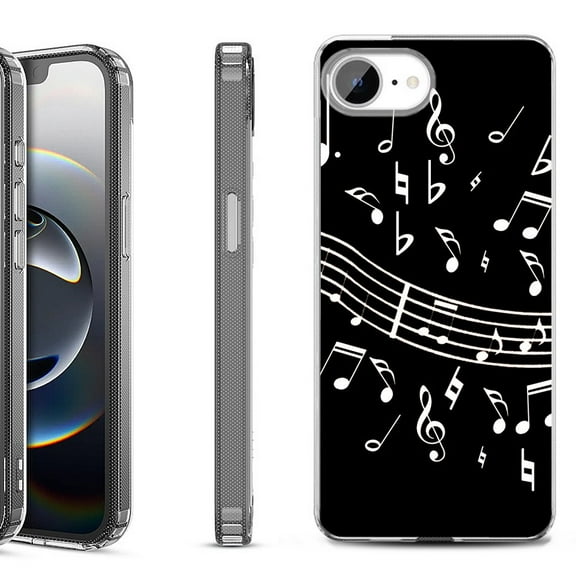 Shockproof Protective Phone Case for iPhone 16e, by OneToughShield - Music Notes / Black