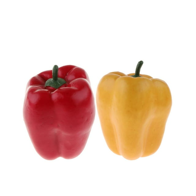 DOLITY 2-pack Red &Yellow Artificial Bell Pepper Realistic Faux Vegetable Festive Party