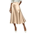 thumbnail image 2 of Nmnitkp Skirts for Women High Waist Satin A-Line Midi Skirt, Elegant Solid Silk-Like Flowy Skirt with Pockets, for Work, Wedding Guest & Daily WearBeige,L, 2 of 9