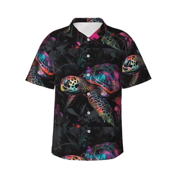 Balery Colorful Plant Turtle A Camisas hawaianas de manga corta para hombre, camisas playeras de corte holgado, camisas de vacaciones con botones,Small