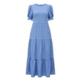 thumbnail image 4 of Eawtki Women's Round Neck Short Sleeve Maxi Dress Tiered Ruffle Hem Textured Fabric Casual Summer Dress, 4 of 6