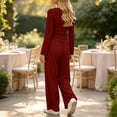thumbnail image 6 of Women's 2 Piece Lounge Sets Solid Casual Wide Leg Pants Long Sleeve V Neck Top Workout Gym Clothing Comfy, 6 of 7