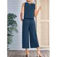 thumbnail image 4 of Women'S Summer 2 Piece Outfits Sleeveless Round Neck Tank Crop Basic Top Wide Leg Pants Set with Pockets Hidden Blue S, 4 of 6