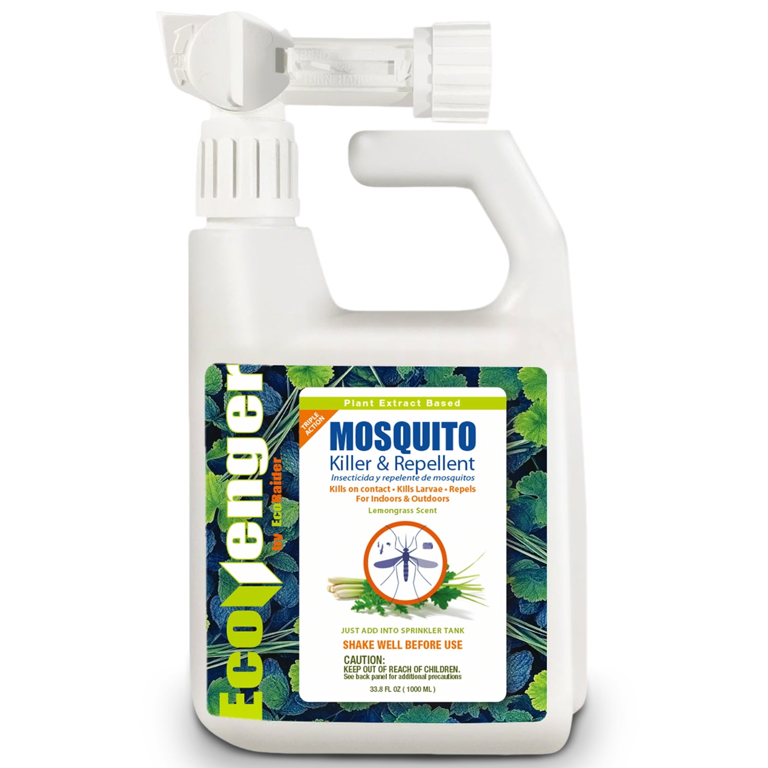 EcoVenger Mosquito Control Triple-Action Hose-end Spray 32OZ, Kills All Stages+ Larvae Control+ Lasting Repellency, Citrus Scent, Non-Toxic Child-&-Pet-Safe