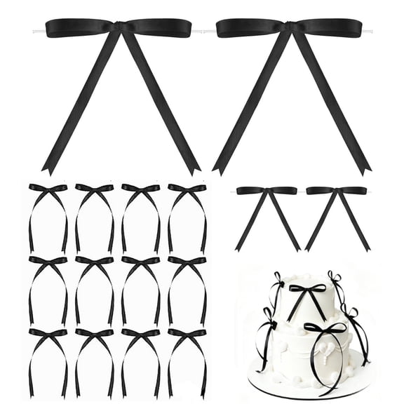 50Pcs Black Satin Ribbon Bows Twist Ties, for Gift Wrapping, Crafts, Cakes, Balloons, Glass, Coquette, Birthday, Graduation & Wedding Decorations