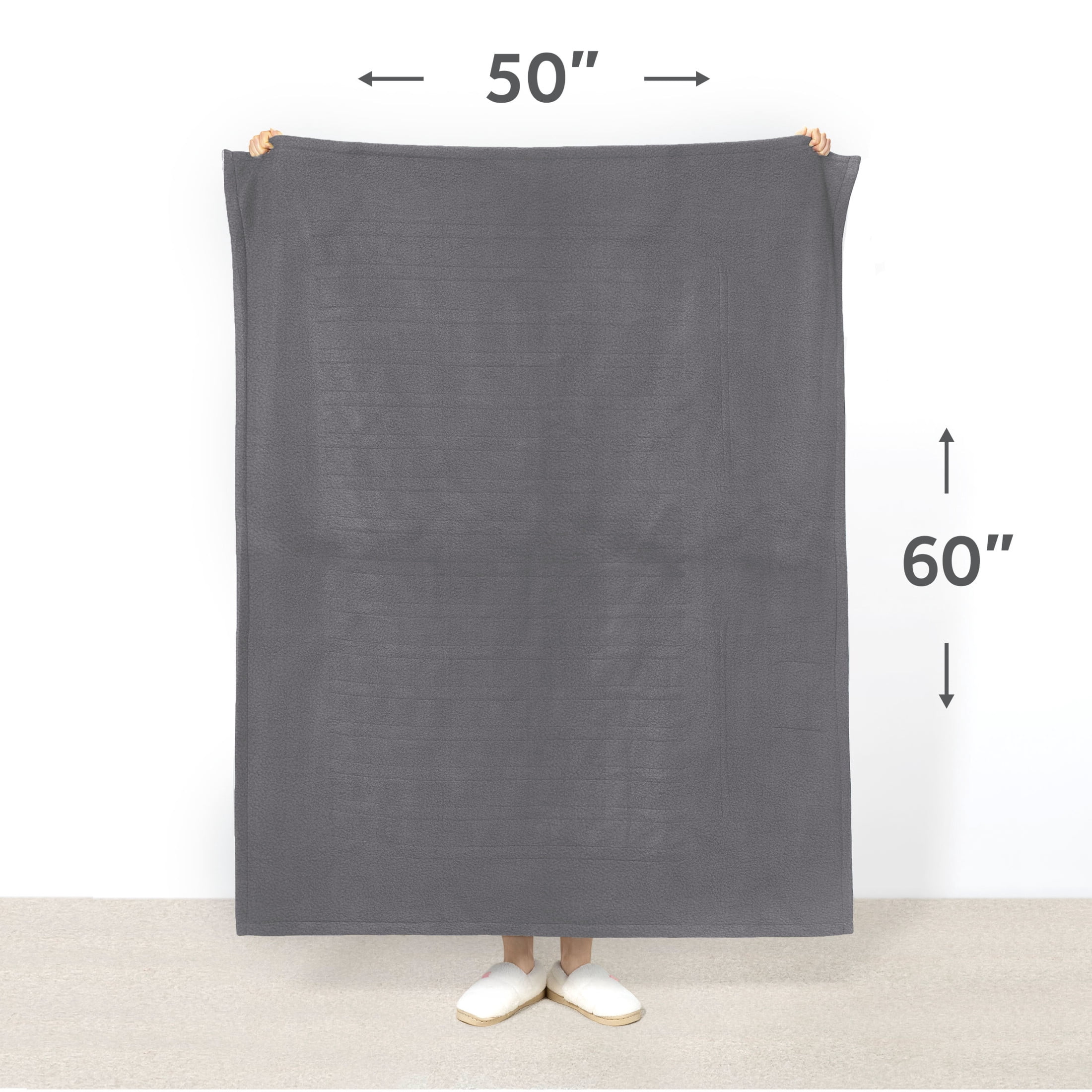 Sunbeam Electric Heated Throw Blanket Gray Polar Fleece 4 Heat Settings Auto-Off 50x60
