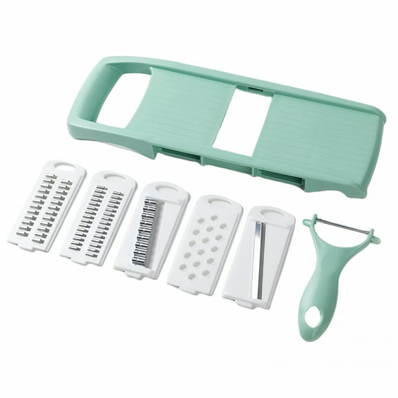 ACDANC 7-In-1 Kitchen Tool,Vegetable/Cheese/Potato/Carrot/Cucumber Grater,Slicer,Cutter,Grinder,Waffle Fry Cutter,Julienne Peeler - Green,Plastic,Stainless Steel Blades