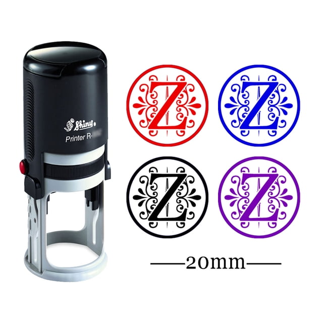 Custom A-Z Alphabet Stamp In Black Ink Monogram Round Rubber Stamp Self Inking Initial Stamp SHINY Mini Stamper 20 mm