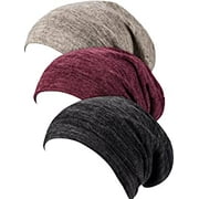 American Notions 3 Piece Women's  Satin Silk Lined Sleep Cap, Slouchy, Yoga Beanie , Chemo Hat for Teens, Adults Multi-Color
