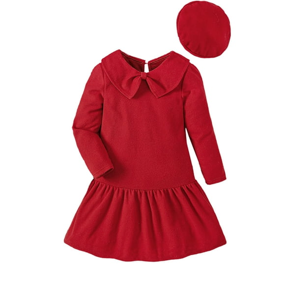 Girls Christmas Dresses Red Bowknot Dresses with Hat Long Sleeve Christmas Dress Santa Outfit Festive Dress Outfit 7-8 Years
