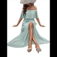 thumbnail image 3 of Vestido Informal de Lunares con Hombros Descubiertos para Mujer, con Volantes, Corsé, Borlas y Cintura Alta, con Abertura y Abertura, Color Liso Gris Verde S, 3 of 8