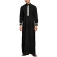 thumbnail image 6 of JAJAHO Mens Kaftan Abaya Long Robe Striped Arab Thobe Button Stand Collar Long Sleeve Loose Fit Ankle Length Robe, 6 of 7