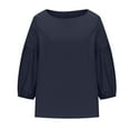thumbnail image 6 of qILAKOG Women's Summer New Cotton Linen Fresh Sweet Balloon Sleeves Solid Color Tops Plus Size M-5XL Loose Casual Slimming Tee Shirts Long Sleeve Round Neck Top Blouse Pullover, 6 of 6