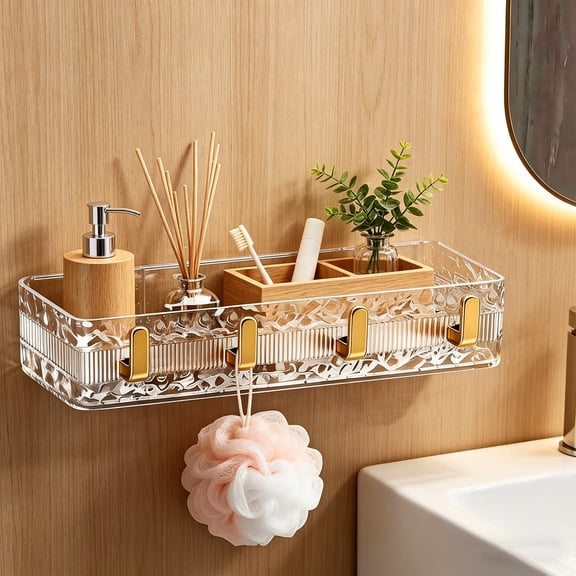 FAMTKT Bathroom Shelf, No Drill Wall Mounted Organizer, 12x6 inch Shower Caddy Rack with Adhesive, Storage Shelf for Shampoo Soap Toiletries