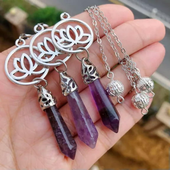 K-KED 3pcs Amethyst Stone Chakra Pendulum Pendant Energy Power Reiki Healing Amulet