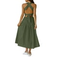 thumbnail image 6 of Women's Sleeveless Dress Solid Color/Print Ruched Bust Square Neckline Open Back Dress, 6 of 7