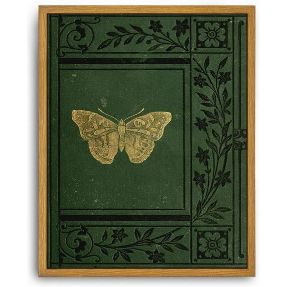 Aaheei Canvas Wall Art Vintage Print Paintings Emerald Green Old Bookcover Sketches of British Insects Eclectic Retro Artwork for Home Living Room Bathroom Wall Decor