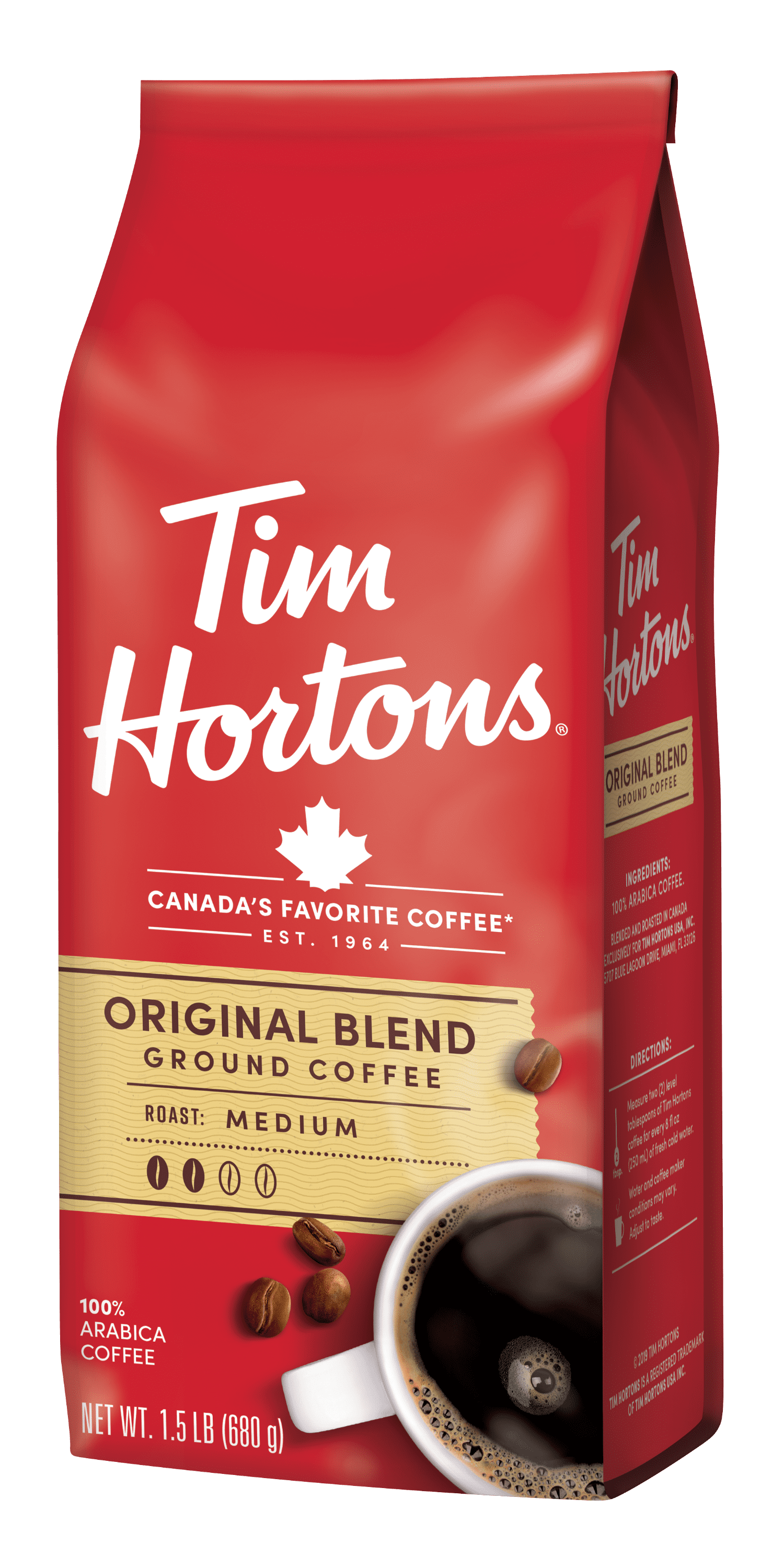 (4 pack) Tim Hortons Original Blend Ground Coffee, 100% Arabica Medium Roast, 24 oz Bag