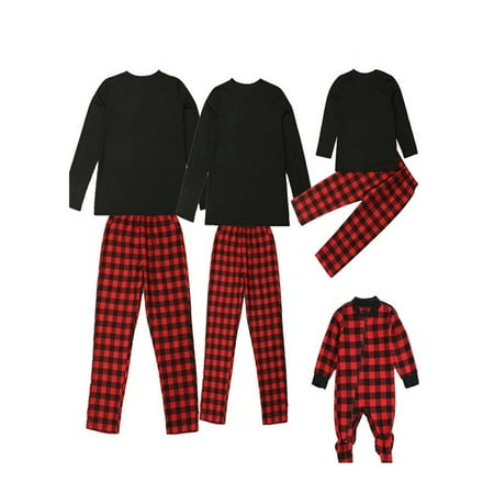 

Licupiee Family Matching Christmas Pajamas Set Xmas Solid Top Buffalo Plaid Pants Pjs Mom Dad Kids Baby Outfits Sleepwear