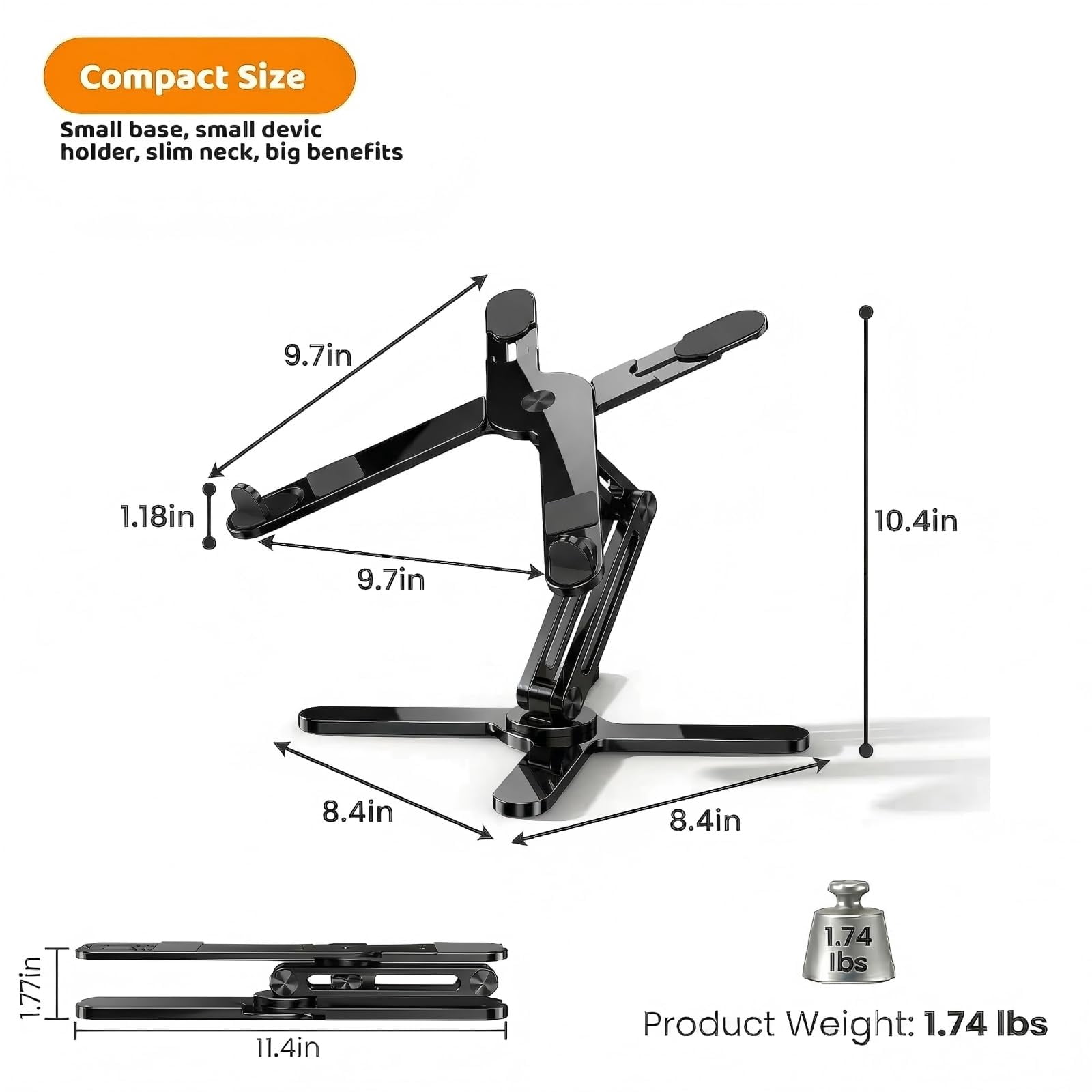 Laptop Stand With 360 Rotating Base  Computer Notebook Riser Metal Holder For Desk Collaborative Work Fully Foldable Easy Storage Fits All Macbook Laptops Up To 16 Inches Black