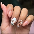 thumbnail image 2 of 24 Pcs Christmas False Nails - Pink and White Almond French Press on Nails Pattern with Cute Little Elk - Almond Medium Stick on Nails with Glue Stick, 2 of 5