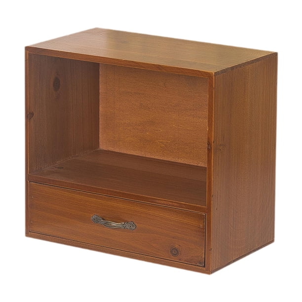 Gabinete de almacenamiento de escritorio de 2 capas, madera con cajón, organizador de escritorio, estante para tazas de té, tazas de café, artículos d