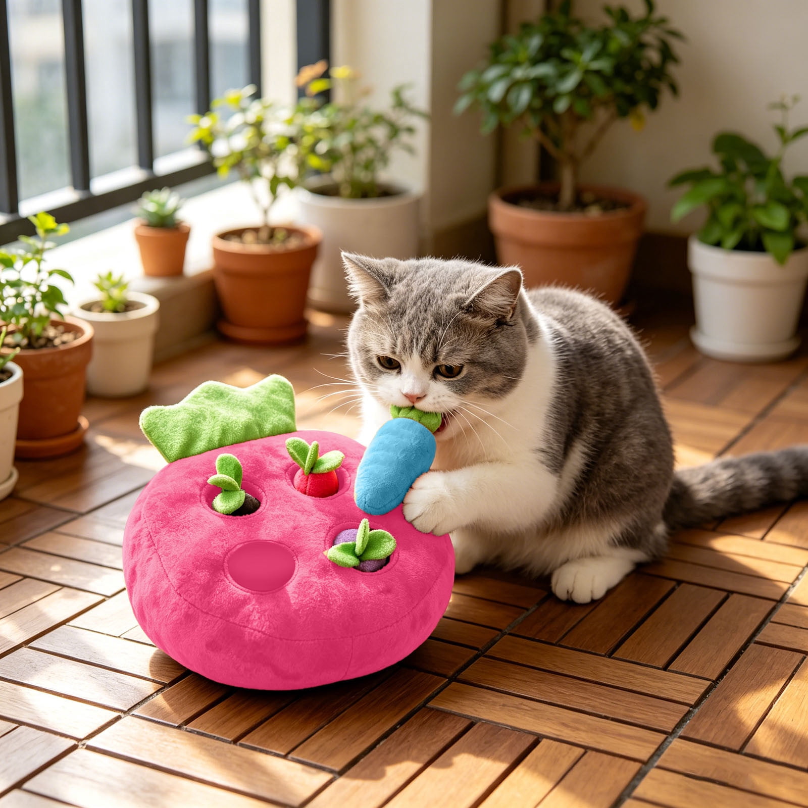 Interactive Hide-and-Seek Carrot Pull Plush Toy for Dogs & Cats Mental Stimulation Enrichment Snuffle Toy with Crinkle Vegetables, Indoor Boredom Relief Teeth Cleaning & Pet Bonding