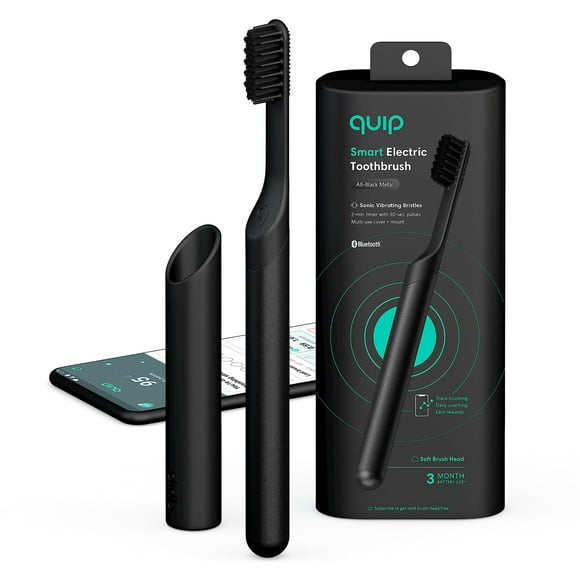 Quip Smart Sonic Toothbrush for Adults - Timed Electric Toothbrush with Bluetooth & Rewards App - Replaceable Brush Head, Soft Bristles, Metal Handle