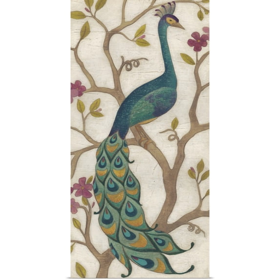 Great BIG Canvas | Rolled June Vess Poster Print entitled Peacock Fresco I