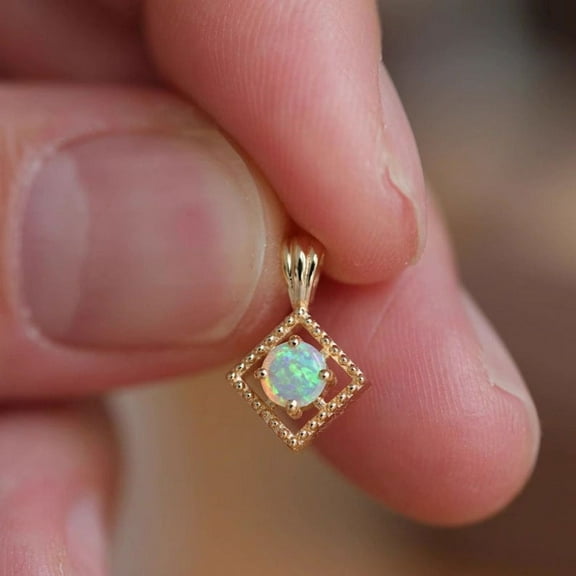 Rectangle Opal Pendant Necklace 22K Gold