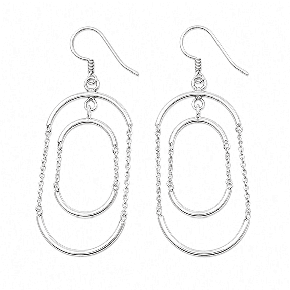 Elanzaa Jewels -Sterling Hoop Earrings Handmade 925 Double Oval Dangle Jewelry