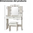 thumbnail image 2 of Vabches Tocador Vanity con Espejo Luz Led y Heces Blanco Mueble para Maquillaje con Estación De Carga Escritorio con 2 Cajones Y Soporte para Secador De Pelo y Estantes para Recamara 85x40x132CM, 2 of 6