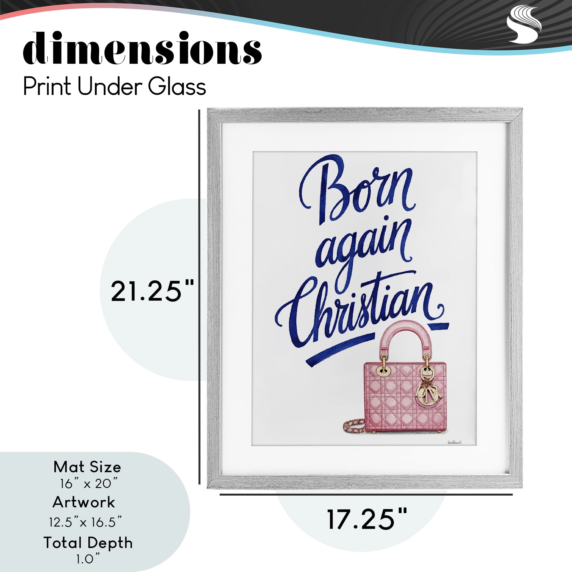 Glam Born Again Christian Gray Framed Print Under Glass, design by Amanda Greenwood