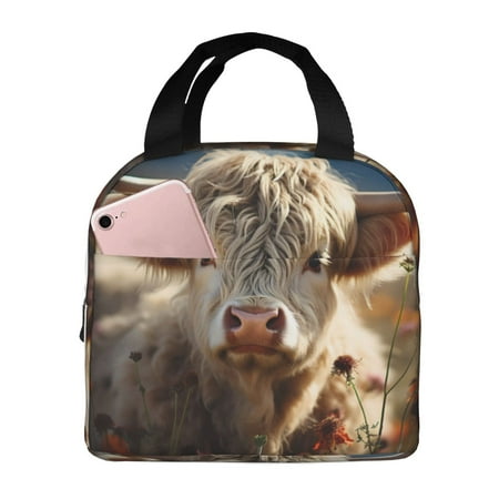 Insulated Lunch Bag for Women Men - Adorable Flower Field Cow Leakproof Cooler Lunch Box for Women Men  Lunch Tote Bags for Work School Picnic Travel