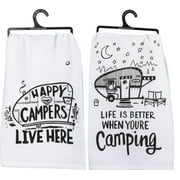 New Primitives by Kathy 2 Cotton Dish Towels, Happy Campers and Life is Better