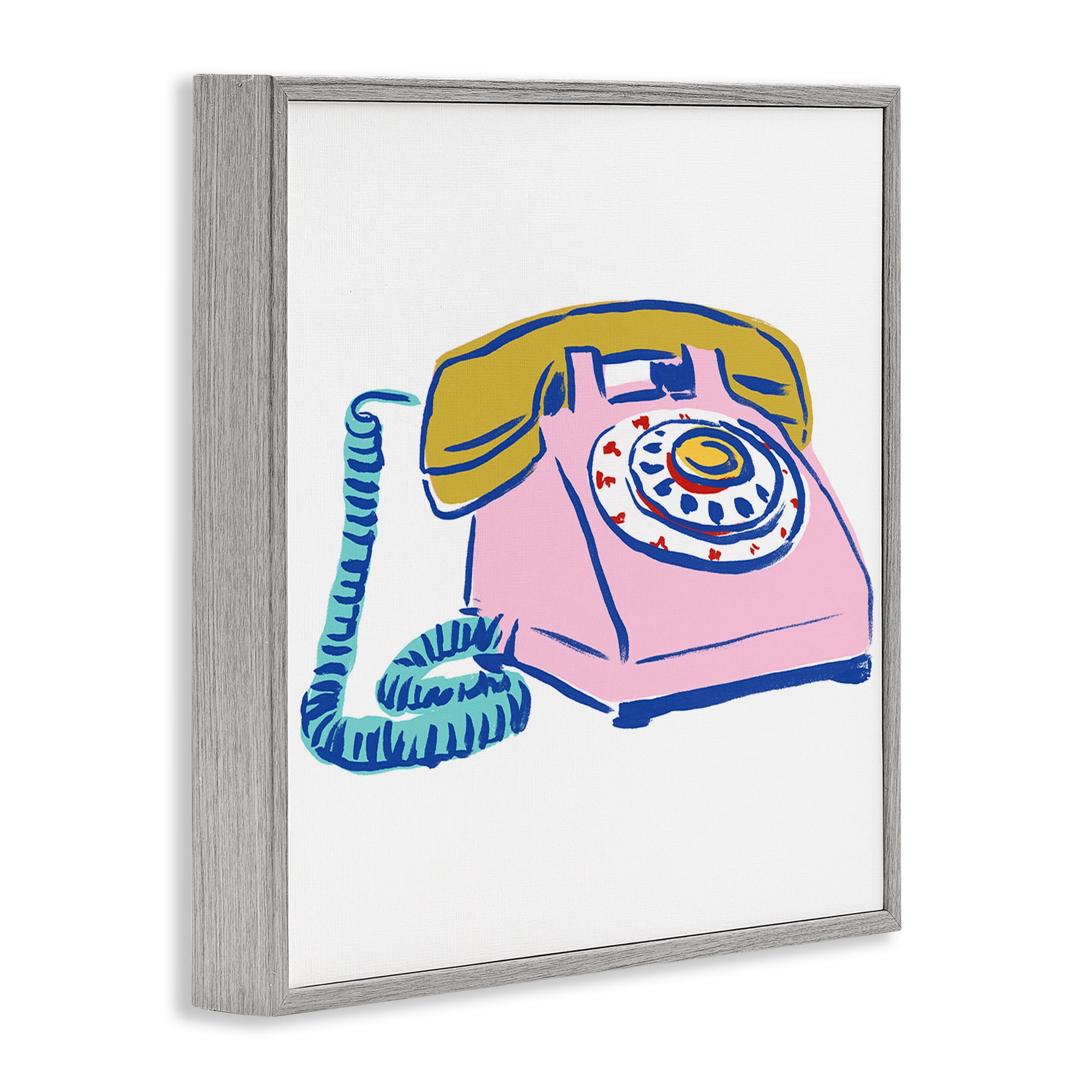 Stupell Industries Retro Rotary Telephone Novelty Painting Gray Framed Art Print Wall Art, 24 x 24