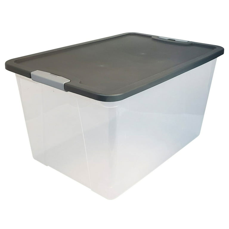 HOMZ 64 qt. Secure Latching Large Plastic Storage Bin with Gray