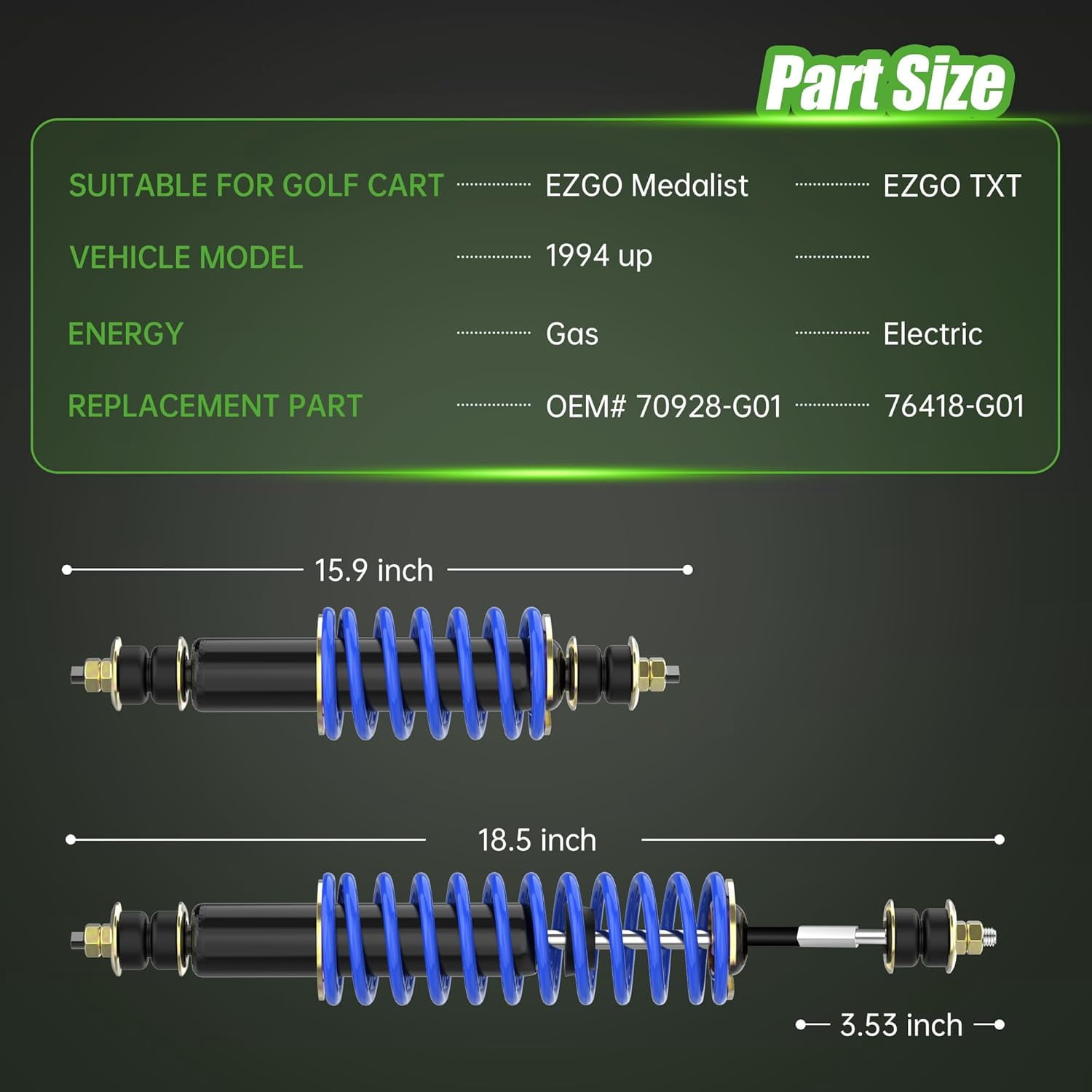 10L0L Golf Cart Front /Rear Shock Absorber Heavy Duty Coil Over Shocks for EZGO TXT Medalist 1994-up 76418-G01, 70928-G01