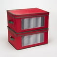 thumbnail image 6 of Household Essentials Holiday Wine Glass Storage Box, Strong Frame and Handles, Windowed Panel, Fully Removable Lid, Stackable and Foldable, Perfect for Wider Stemware, Red with Green Trim, 6 of 8